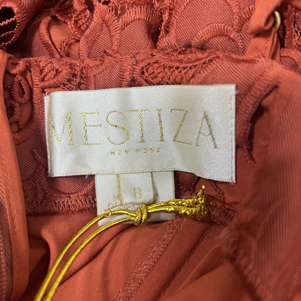 Mestiza New York Vanessa Belted Tiered Guipure Lace Midi Dress Red/Rust 8 Classy - Picture 13 of 16